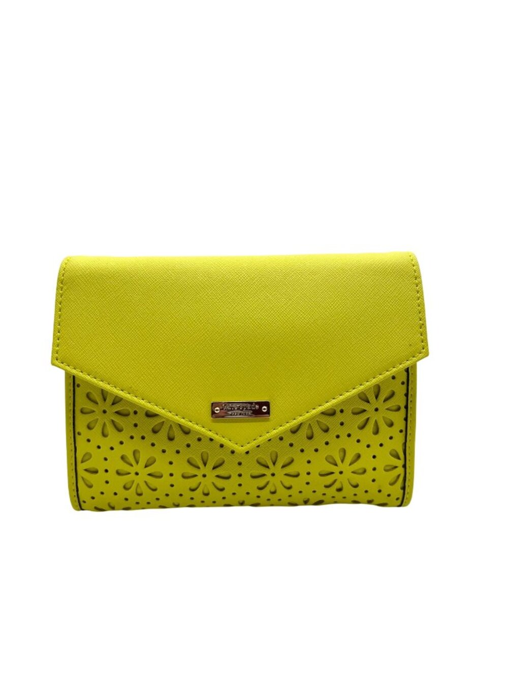 Kate Spade Yellow Saffiano Leather Mini Floral Cutout Envelope Bag